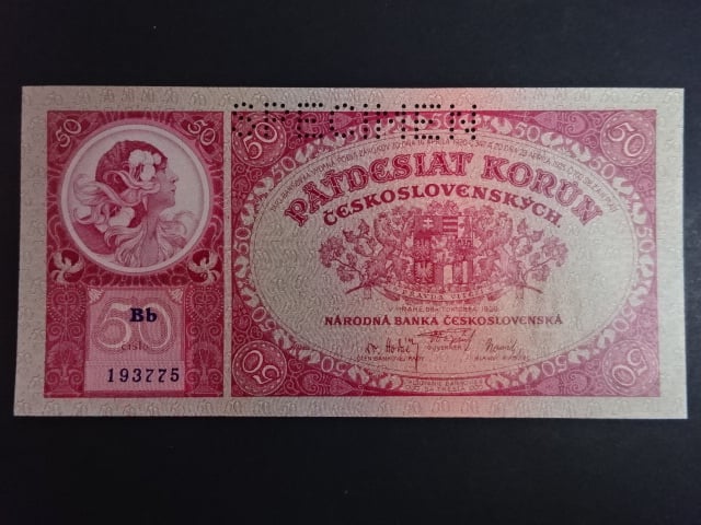50 Kč 1929 série Bb, perf. SPECIMEN