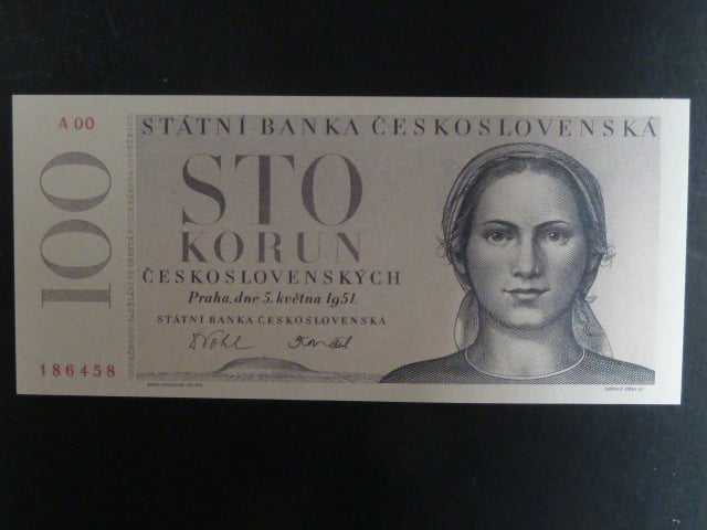 100 Kčs 1951, návrh III.varianta, oboustranná