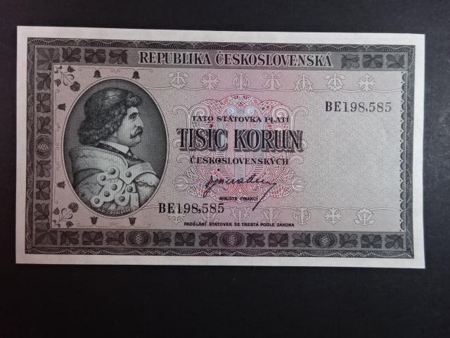 1000 Kčs 1945 série BE, perf. "3md" nad sebou
