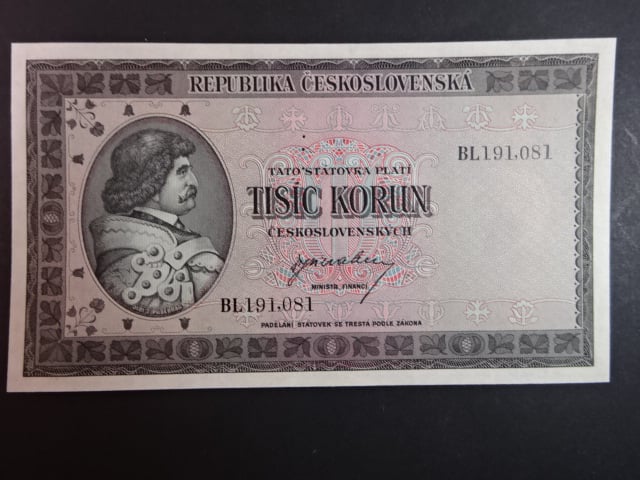 1000 Kčs 1945 série BL, perf. "3md" nad sebou