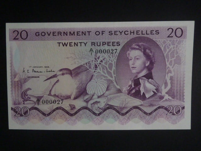 SEYCHELY, 20 Rupees 1968 (sériové č. 000027), BNB. B123a, Pi. 16