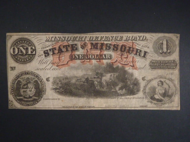 USA Missouri Defense Bond, 1 Dollar 1861, (válečný dluhopis)