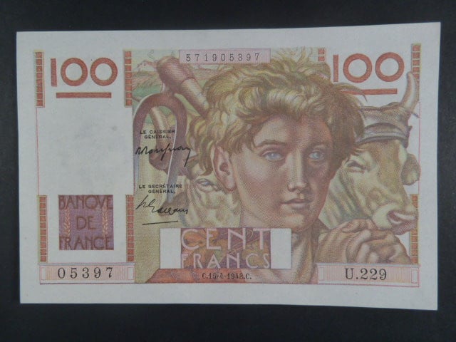 100 Francs 15.4. 1948, BNB. B982b, Pi. 128