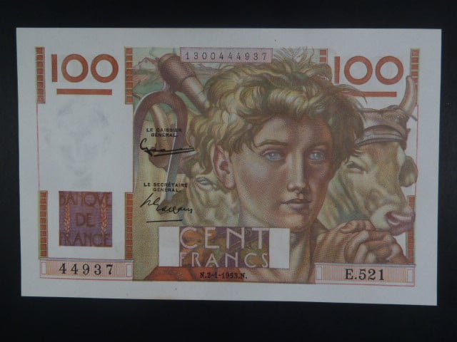 100 Francs 2.1. 1953, BNB. B982d, Pi. 128