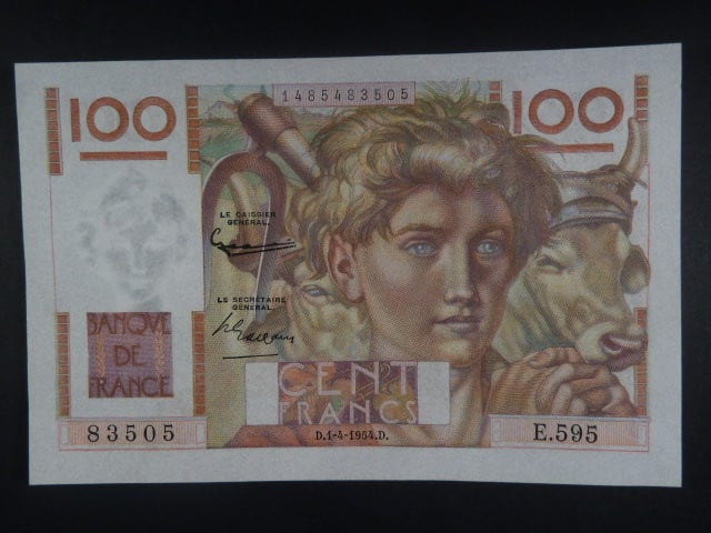 100 Francs 1.4. 1954, BNB. B982d, Pi. 128