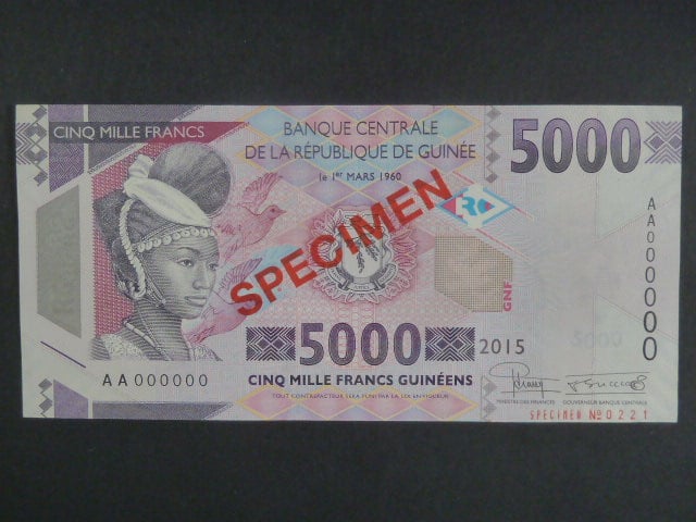GUINEA, 5000 Francs 2015 SPECIMEN, BNB. B340as