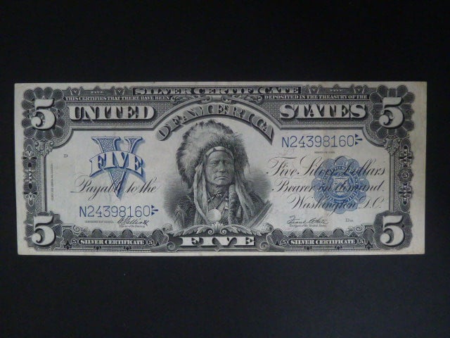 USA, 5 Dollars 1899 Silver Certificate: portrét Takota-Inyanka, Pi. 338