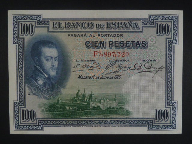 100 Pesetas 1925, série F (v oběhu: 1936), BNB. B512c, Pi. 69