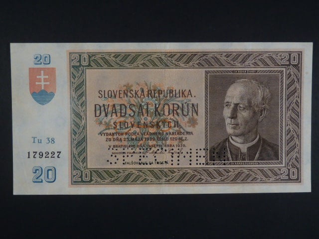 20 Ks 1939 série Tu 38, perf. SPECIMEN dole