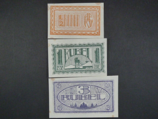 SSSR: Irkntsk - tábor vězeňských zajatců, 1/2, 1, 3 Rubles 1919, Ambr. 944-6