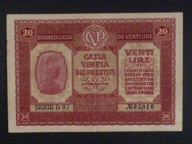 20 Lire 1918 Benátky - okupace R-U, BNB. B507a, Pi. M7