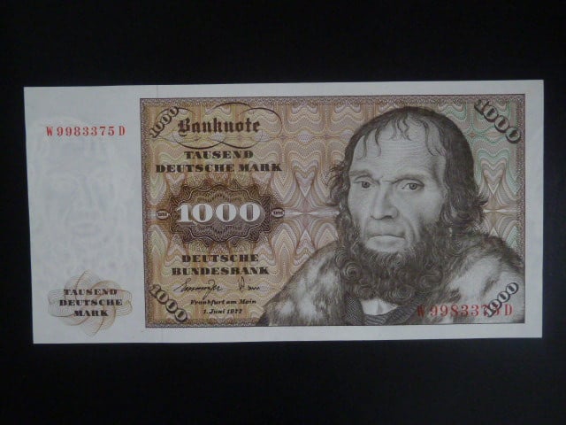 Bundesrepublik, 1000 Deutsche Mark 1.6. 1977 série W/D, Ros. 280a
