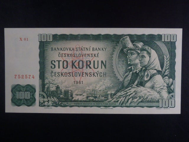 100 Kčs 1961 série X 01, číslovač 1c, vodoznak 13