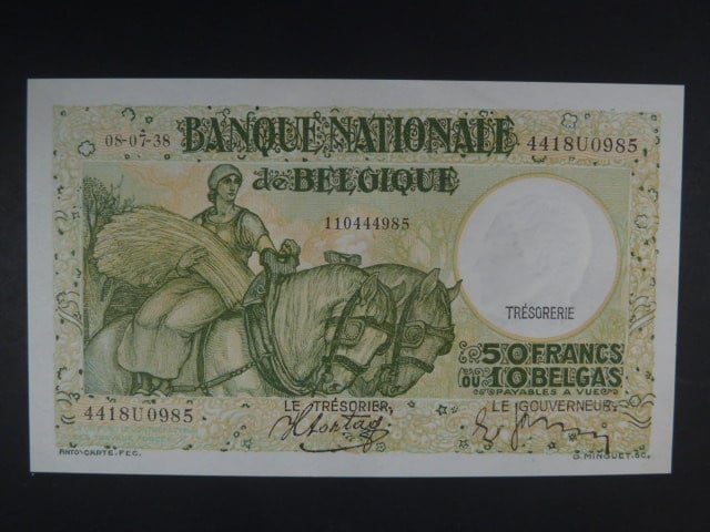 50 Francs/10 Belgas 8.7.1938, BNB. B557c, Pi. 106