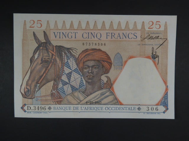 FRANCOUZSKÁ ZÁPADNÍ AFRIKA, 25 Francs 1.10.1942, BNB. B114d, Pi. 27