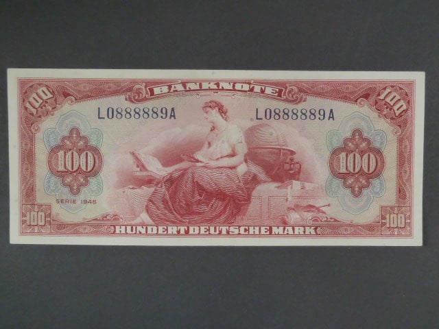 Vydání pro Západní zónu, 100 Deutsche Mark 1948 série L/A, Ros. 244, Grab. WBZ-8