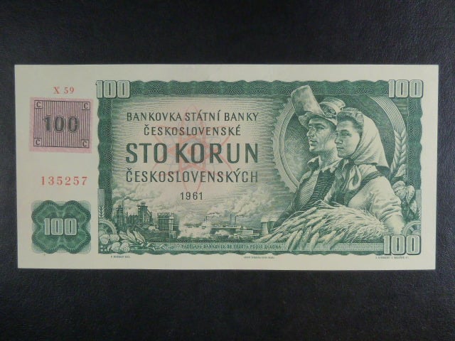 100 Kč 1961/1993 série X 59,  kolek, II.vydání, číslovač 2d, vodoznak 14