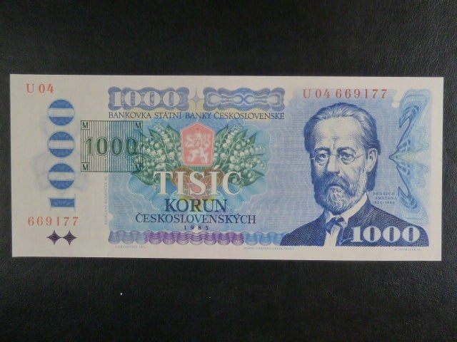 1000 Kč 1985/1993 série U 04 I.deska, kolek tištěný