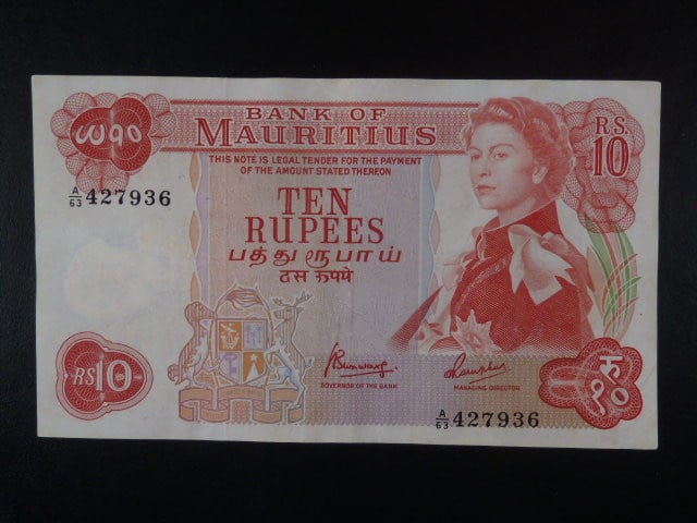 MAURITIUS, 10 Rupees 1967, série A63, BNB. B402c, Pi. 31