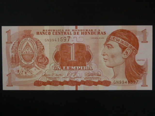 HONDURAS, 1 Lempira 2022, BNB. B344e, Pi. 96e