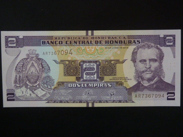HONDURAS, 2 Lempira 2019, BNB. B345d, Pi. 97d