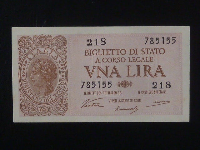 1 Lire 1944 var. podpisu, BNB. B316a, Pi. 29a