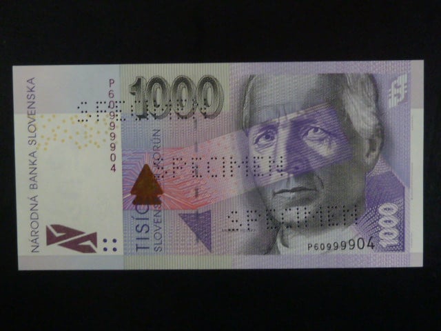 1000 Sk 2005 série P, 3x vodorovně perf. SPECIMEN