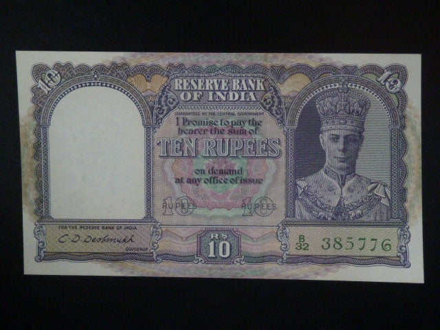 INDIE, 10 Rupees 1944, BNB. B208a, Pi. 24