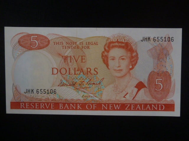NOVÝ ZÉLAND, 5 Dollars 1989 Brash, BNB. B118c, Pi. 171