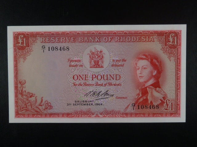 RHODESIE, 1 Pound 3.9.1964, série G/1, BNB. B102a, Pi. 25