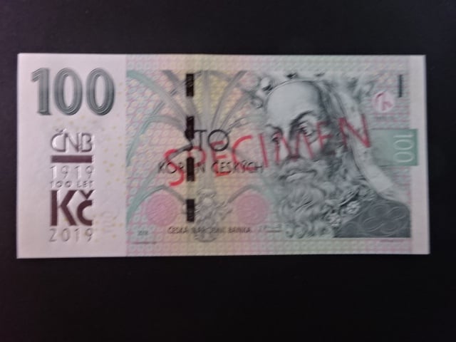 100 Kč 2019 série M 25 s přítiskem s červeným přetiskem SPECIMEN, Ba. CZ 29, náklad 3000 ks k propagačním účelům ČNB, (V2)