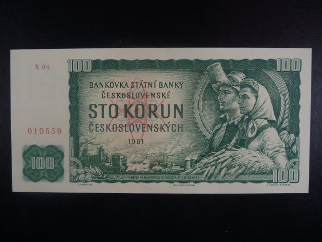 100 Kčs 1961 série X 04, číslovač 1c, vodoznak 13