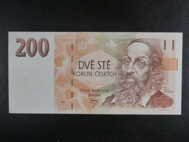 200 Kč 1993 série A 23 proužek Kčs, bílý papír