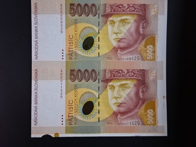 5000 Sk 1995 série A, nerozstřižené 2 kusy