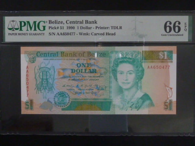 BELIZE, 1 Dollar 1990 - PMG 66, BNB. B309a, Pi. 51