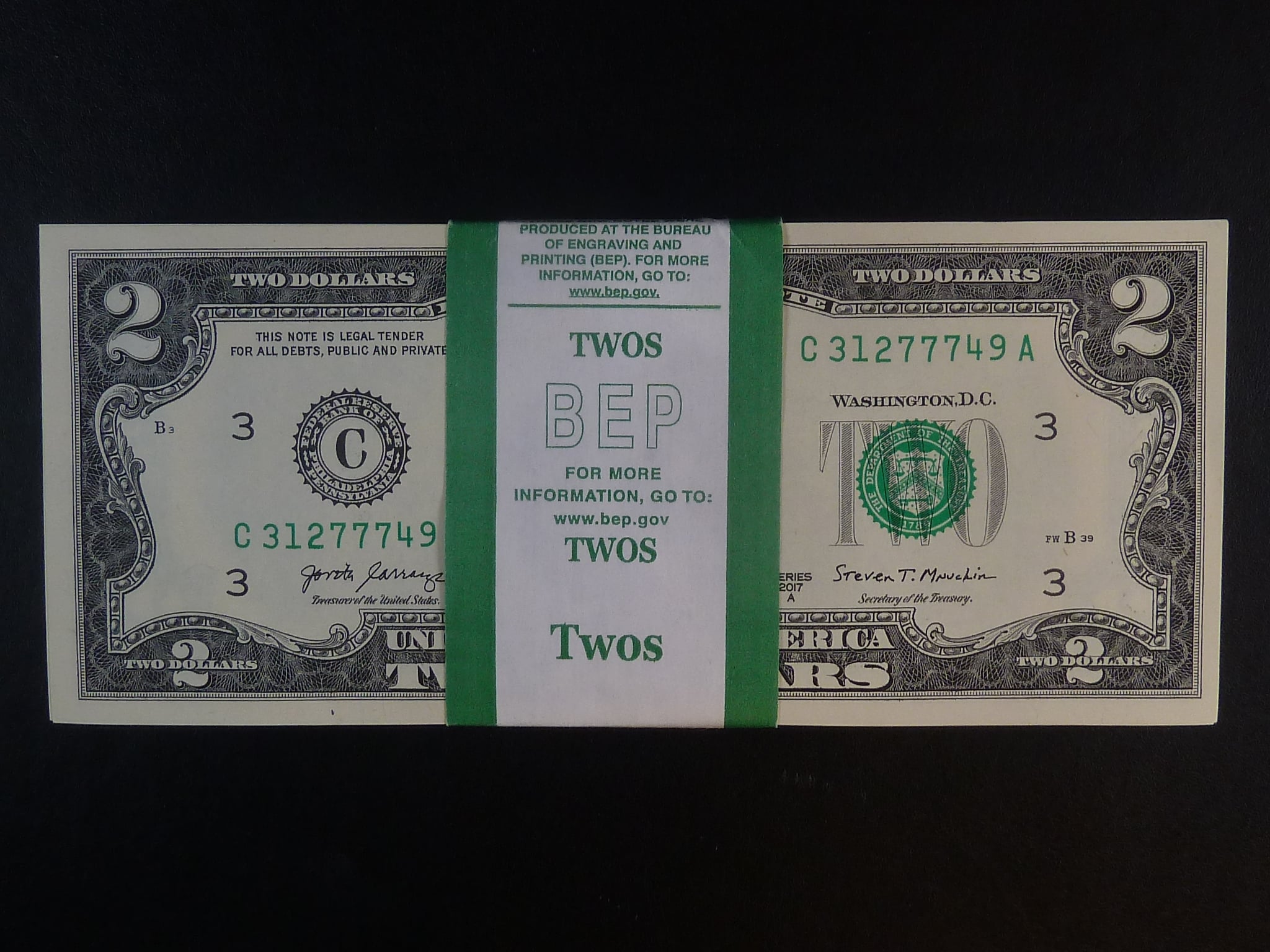 USA, 2 Dollars 2017A - C Pennsylvánie, kompletní 100 ks balíček