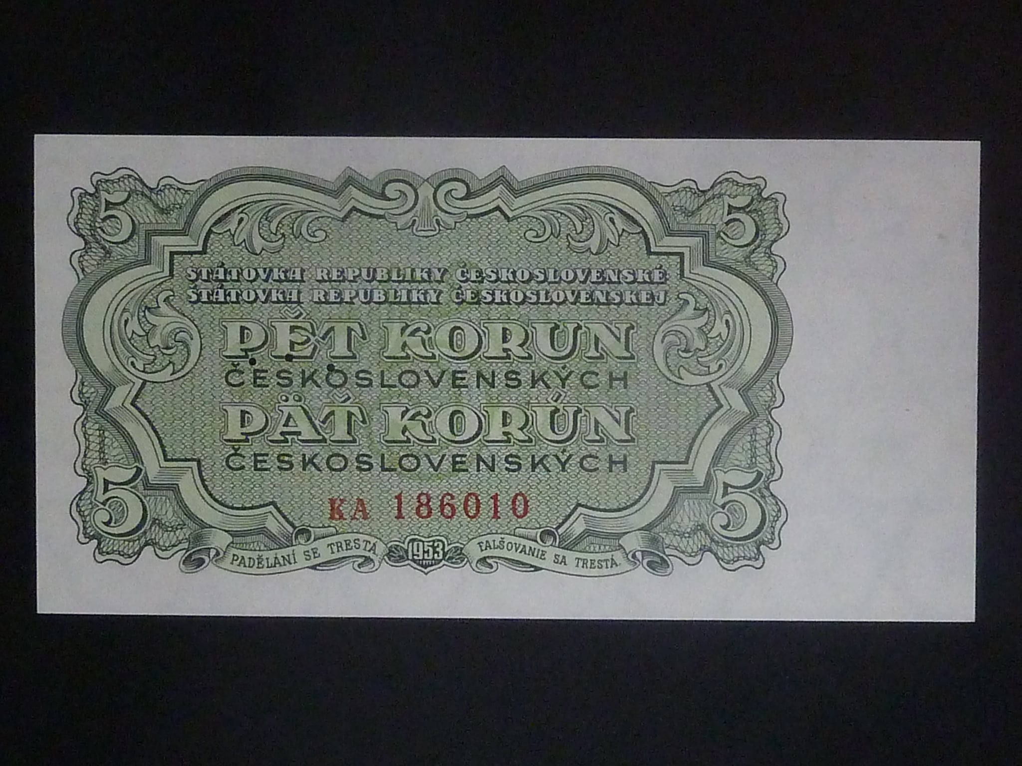 5 Kčs 1953 série KA, tiskárna STC Praha