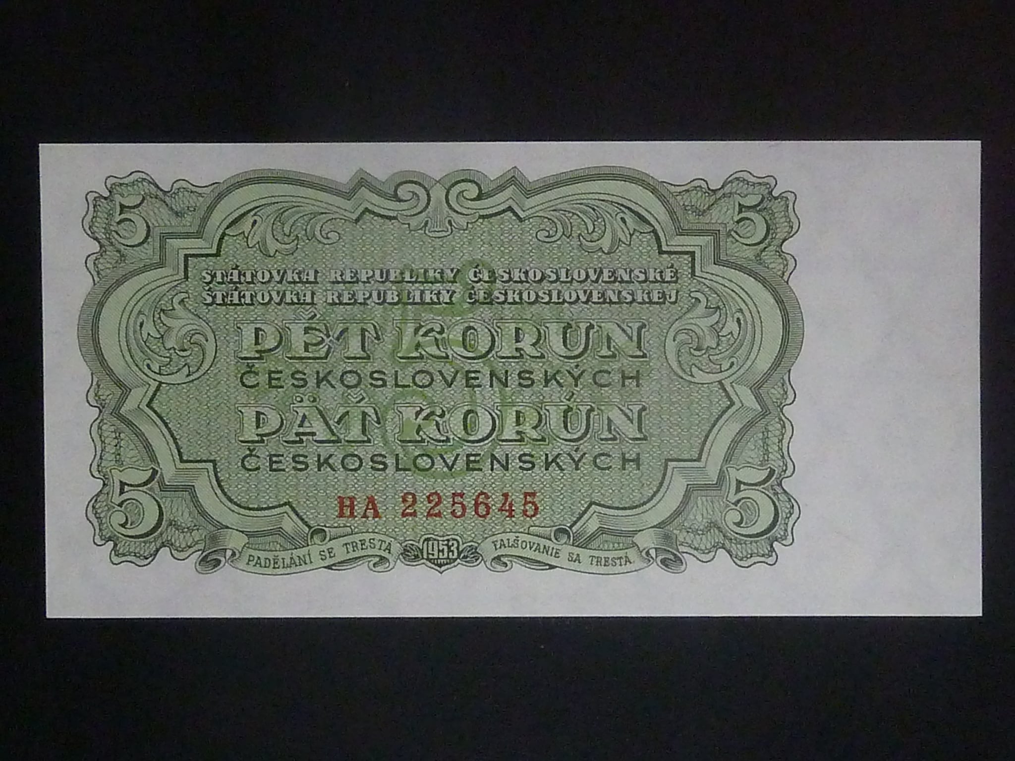 5 Kčs 1953 série HA, tiskárna STC Praha