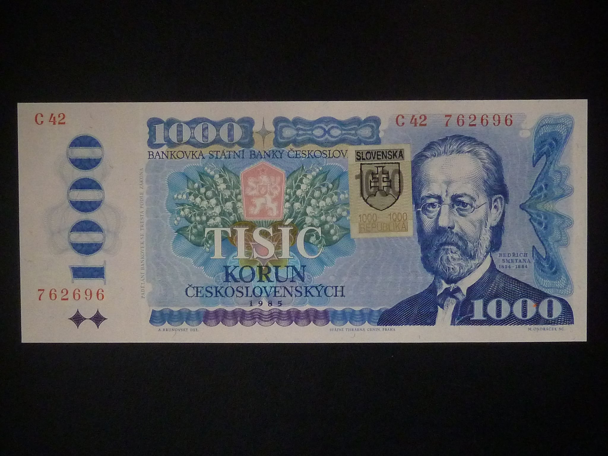 1000 Sk 1985/1993 série C 42, kolek, sériová čísla blíž u sebe
