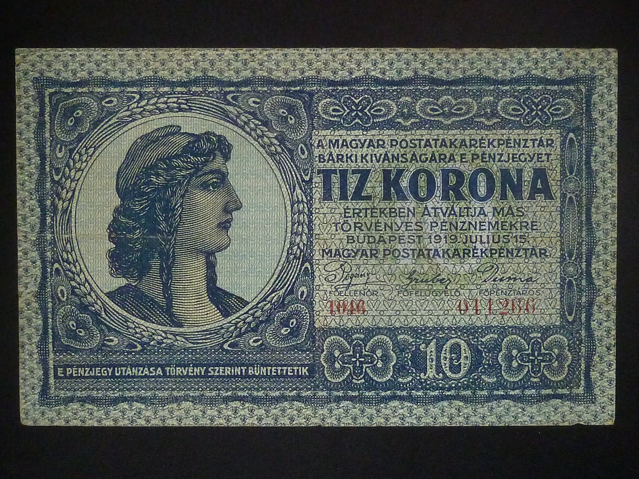10 Korona 1919, Madďarská poštovní spořitelna, Pi. 41