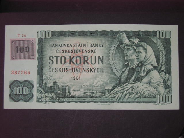 100 Kč 1961 s. T, kolek, Baj. CZ 1b, Pi. 1