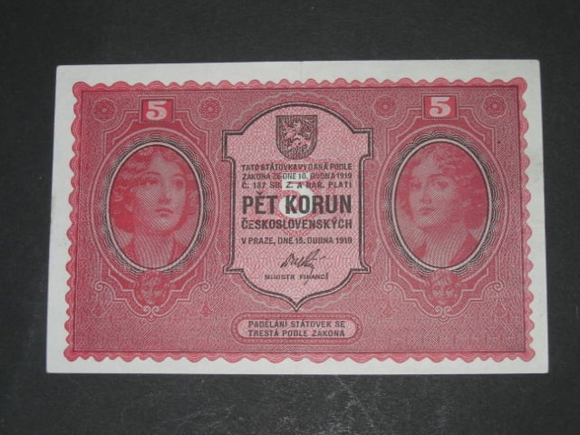 5 Kč 15. 4. 1919 série 0025