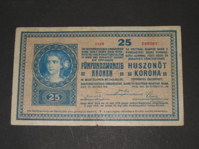 25 K 27.10.1918 série 1120, číslice 1 v sérii s patkou