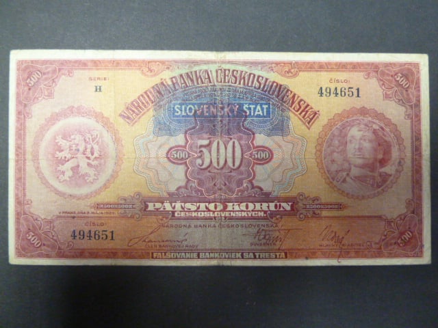 500 Ks 2.5.1929 s pretiskem, serie H