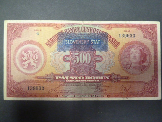 500 Ks 2.5.1929 s pretiskem, serie G