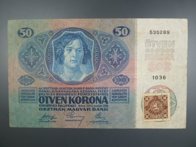 50 K 2.1.1914 , kolkovaná, perforace uprostřed kolku