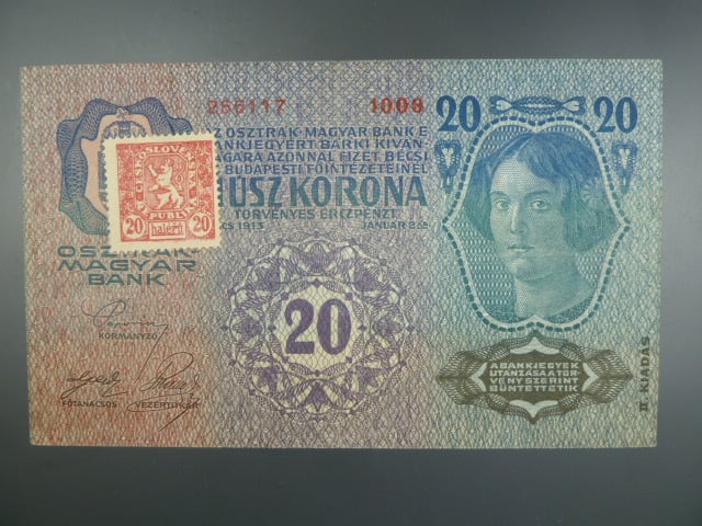 20 K 2.1.1913, Kolkovaná ,II. vydání, padělaný kolek