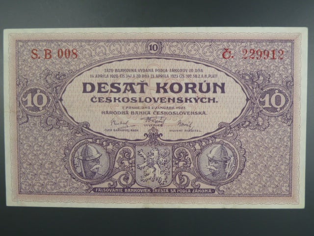 10 Kčs 2.1.1927 série B 008