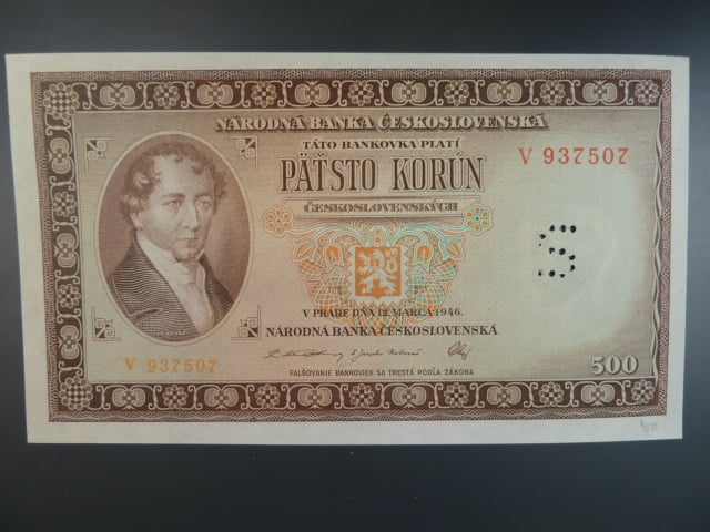 500 Kčs 12.3.1946 série V, perf. "S"