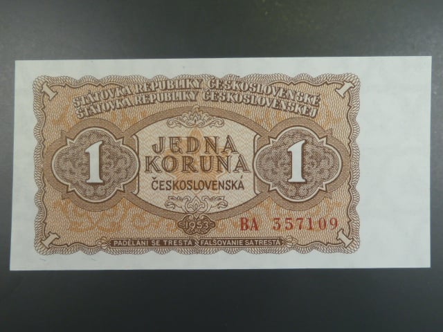 1 Kčs 1953 série BA, tiskárna Goznak Moskva